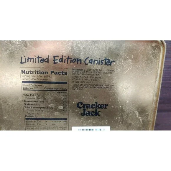 Limited Edition Cracker Jack Collectible Tin Canister With Baseball Theme VTG - Picture 7 of 9